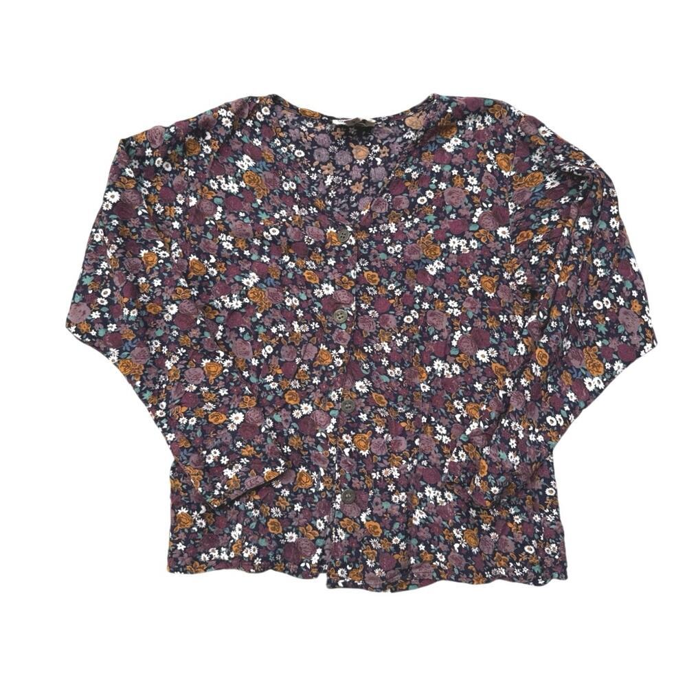 Putumayo Women/s Floral Blouse Small Boho Rayon Button Front Cottagecore